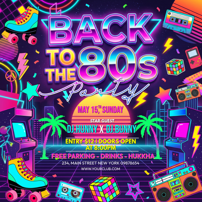 Purple 80s Party Instagram Ad Template | PosterMyWall