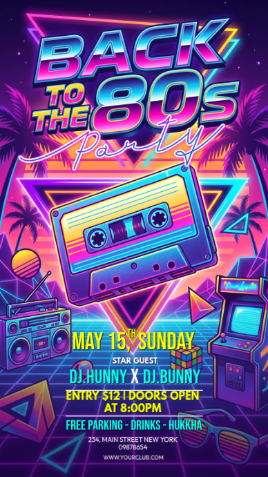 Purple 80s Party Facebook Story Template | PosterMyWall