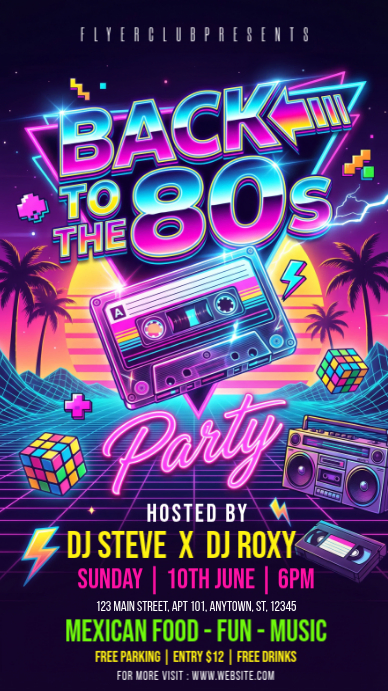 Copy of Purple Neon 80s Party Instagram Story | PosterMyWall