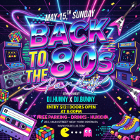 Purple Neon 80s Party Square template