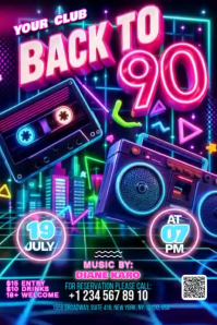 Purple Neon 90s Music Party Banner 4' × 6' Video template