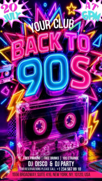 Purple Neon 90s Party Digital Display Video งานแสดงผลงานแบบดิจิทัล (9:16) template