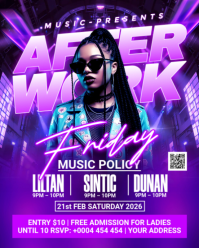 Purple Neon After Work Party Instagram Portrait template