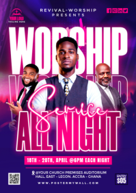 Purple Neon All Night Worship Service A2 template