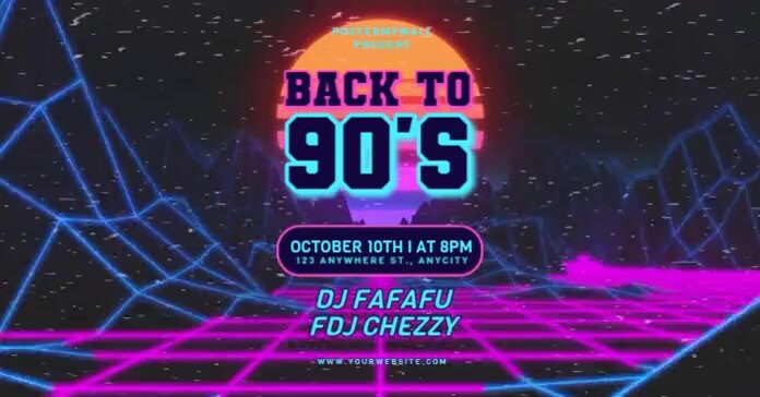 Purple Neon Back To 90's Party Gambar Bersama Facebook Template ...