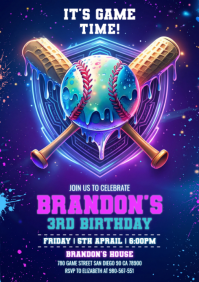 Purple Neon Baseball Birthday Party A4 template