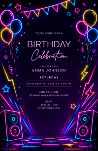Purple Birthday Celebration Mezza pagina Wide Template