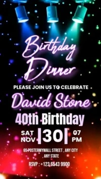 Purple Neon Birthday Dinner  Instagram Story template