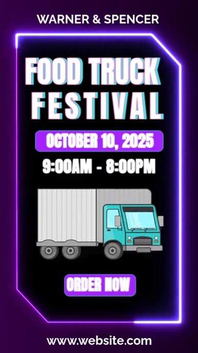 Purple Neon black food truck festival Digital Display (9:16) template