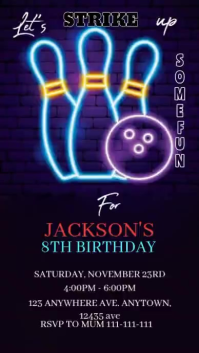 紫色 Bowling Birthday Party Digitalt display Template