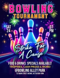Purple Neon Bowling Flyer (us Letter) template