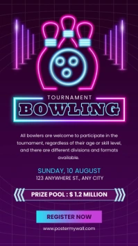 Purple Neon Bowling Tournament Instagram Stor template