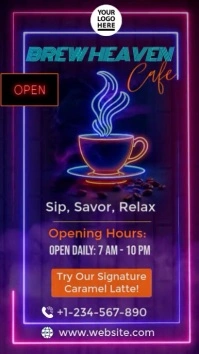 Purple Neon Cafe sign Facebook Story template