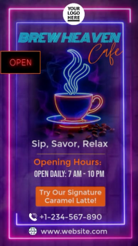 Purple Cafe Opening Hours Facebook Story Template