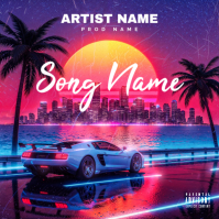 Purple Neon car retro Album Cover Album Cover template