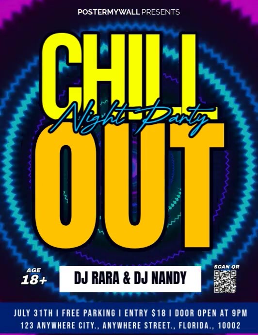 Purple Neon Chillout Night Party Flyer (us Letter) template