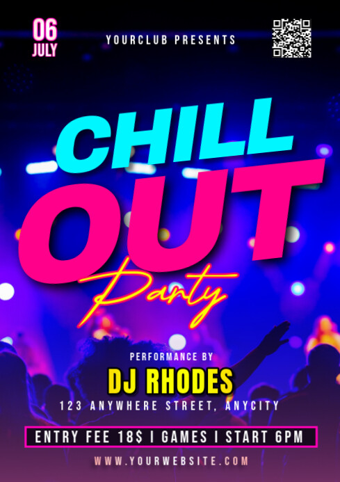 Purple Neon Chillout Party A3 template