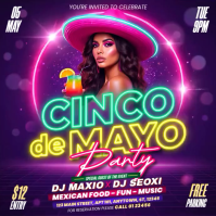 Purple Neon Cinco de Mayo Party Square Video Квадрат (1 : 1) template