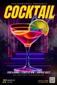Purple Neon Cocktail Poster template