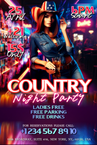 Purple Neon Country Night Party Banner 4' × 6' template