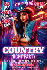 Ungu Country Night Party Banner 4 × 6 Fuß Template