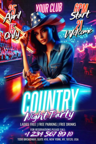 Purple Neon Country Night Party Banner 4' × 6' Video template