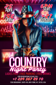 Purple Neon Country Night Party Banner 4' × 6' Banier 4’×6’ template