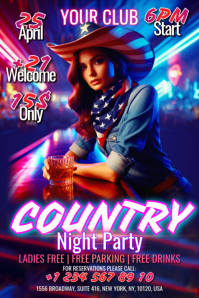 Purple Neon Country Night Party Banner 4' × 6' Banier 4’×6’ template