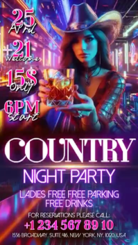Purple Neon Country Night Party Instagram Story Video template