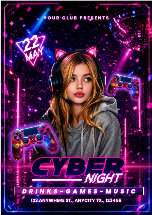 Modèle Purple neon cyber night event a4 | PosterMyWall