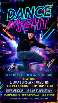 Purple Neon Dance Night Event Instagram Reel Video template