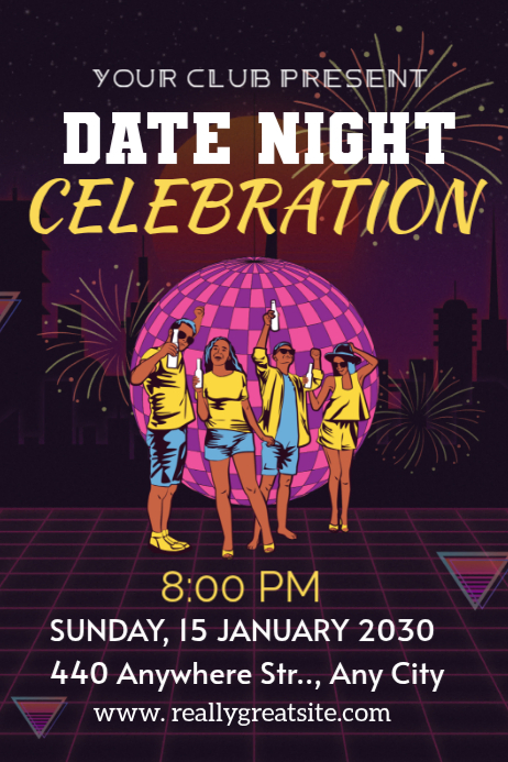 Purple Neon Date Night Flyer Poster เทมเพลต | PosterMyWall