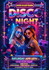 Purple Neon Disco Night Event A4 template