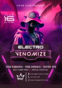 Purple Neon Electro Night Party A4 template