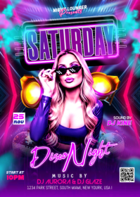 Purple Neon Epic Saturday Night Party A6 template