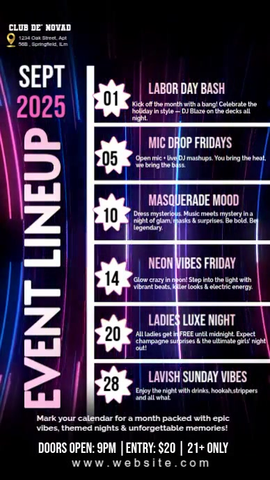 Plantilla de Purple neon event lineup instagram story | PosterMyWall