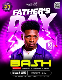 Purple Neon Father's Day Bash Flyer Video Løbeseddel (US Letter) template