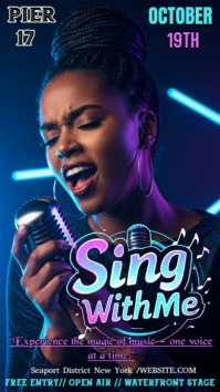 Purple Neon Flyer Design Template Advertising A Music Event Called "sing With Me." Instagram Story