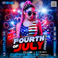 Purple Neon Fourth of July Party Square Video Квадрат (1 : 1) template