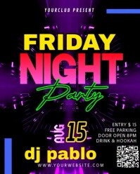 Purple Neon Friday Night Party Instagram Portrait template