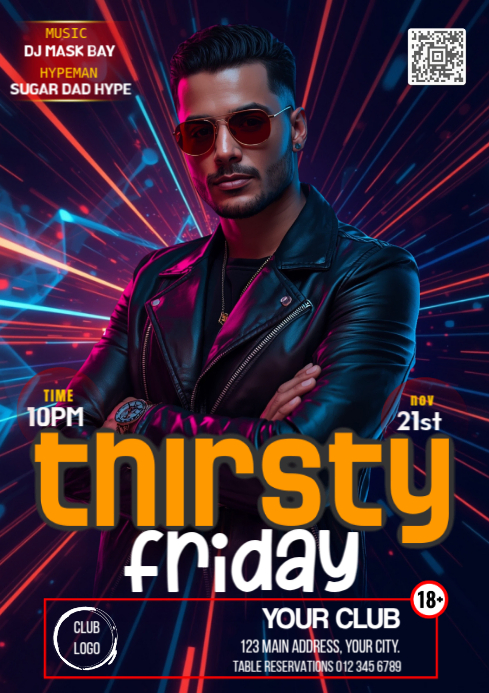 Purple Neon Friday Night Party Invitation Social Media A4 Template ...