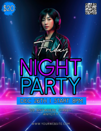 Purple Neon Friday Night Party Pamflet (letter As) Volantino (US Letter) template