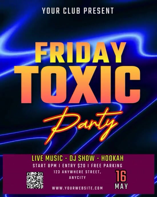 Purple Neon Friday Toxic Party Instagram Portrait template