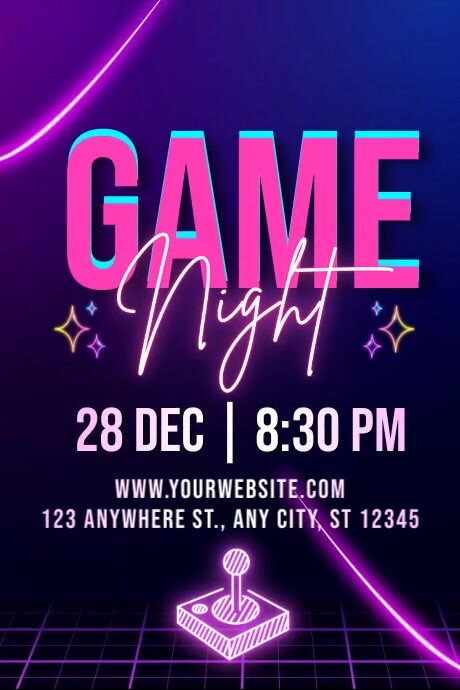 Purple Neon Game Night Party  Poster Plakkaat template