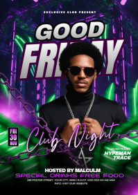 Purple Neon Good Friday Club Night Event A3 template