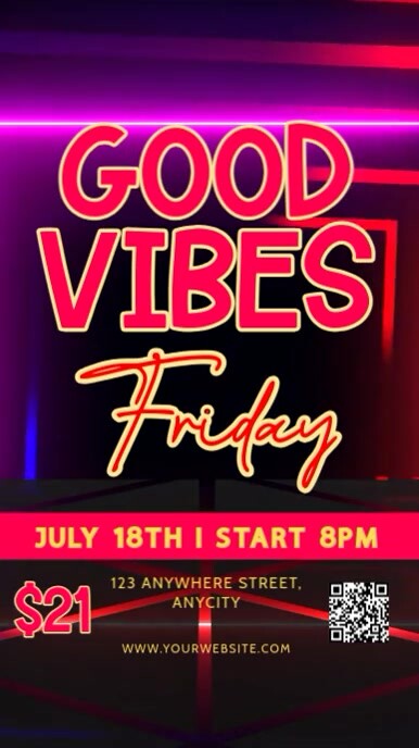 Purple Neon Good Vibes Party Reel Instagram template