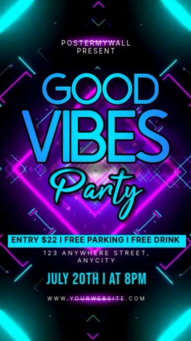 Purple Neon Good Vibes Party Reel Instagram template