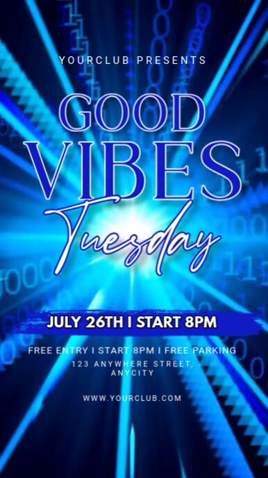 Purple Neon Good Vibes Tuesday Reel Instagram template