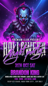 Purple Neon Halloween Dj Night Party Digital Display (9:16) template