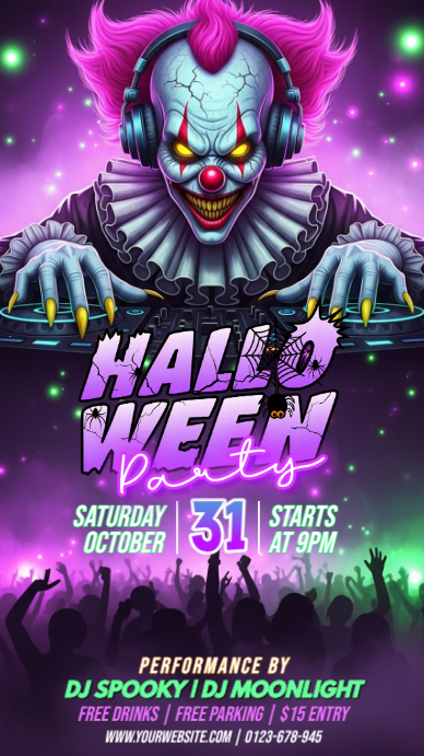 Pdf Purple Screen Purple Neon Halloween Dj Party Instagram Story Template | PosterMyWall